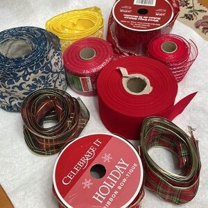 Ribbon. Variety of colors including some holiday. Various widths and length. New